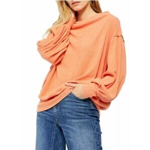 We The Free by Free People Main Squeeze Hacci Sweater Womens Size Medium Orange